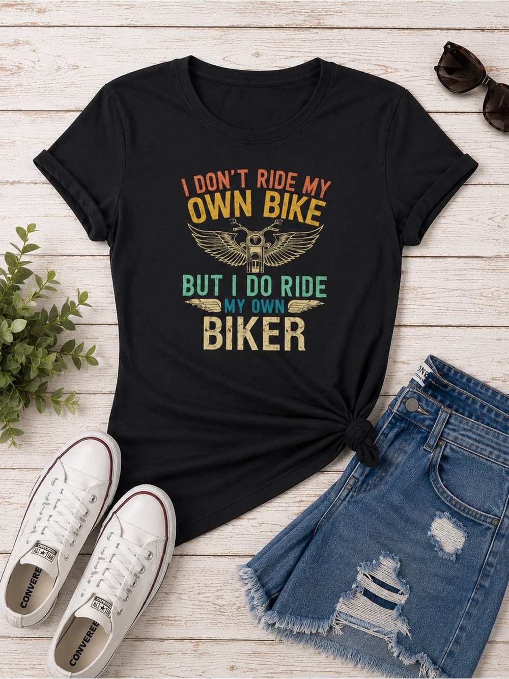 Women’s Black Graphic Tee - I Don’t Ride My Own Bike